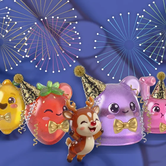 Les Gomis avec leur chapeau de fête sous les feux d’artifice du Nouvel An