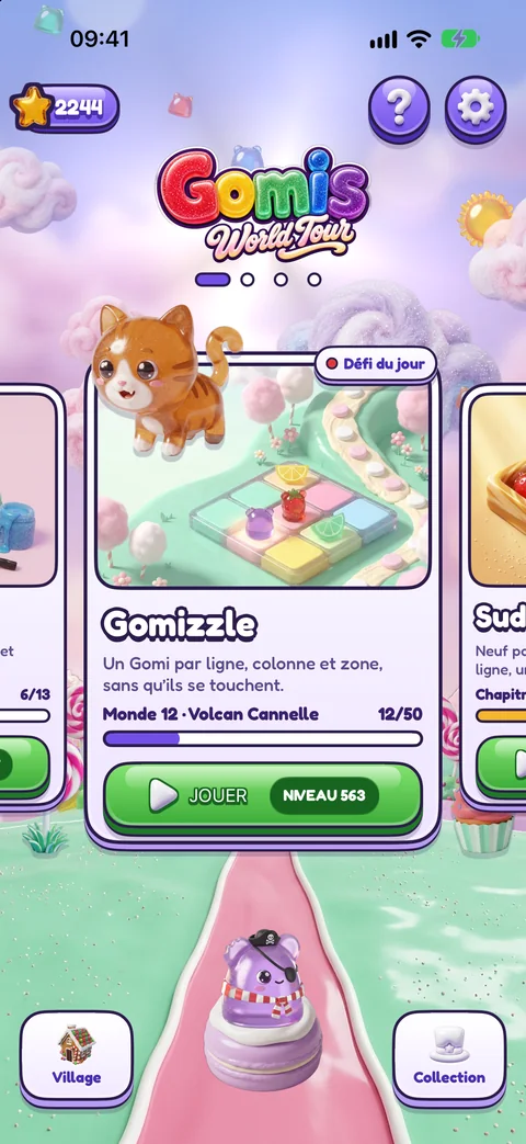Écran d’accueil avec les cartes des jeux