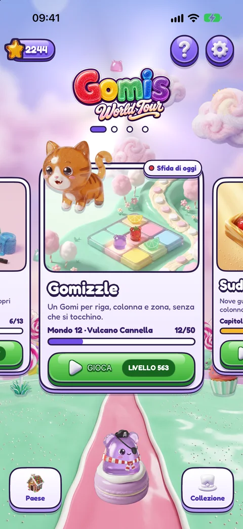 Schermata iniziale con le schede dei giochi