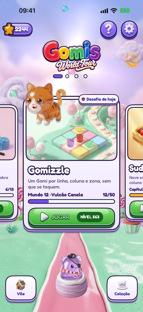 Ecrã inicial com os cartões dos jogos