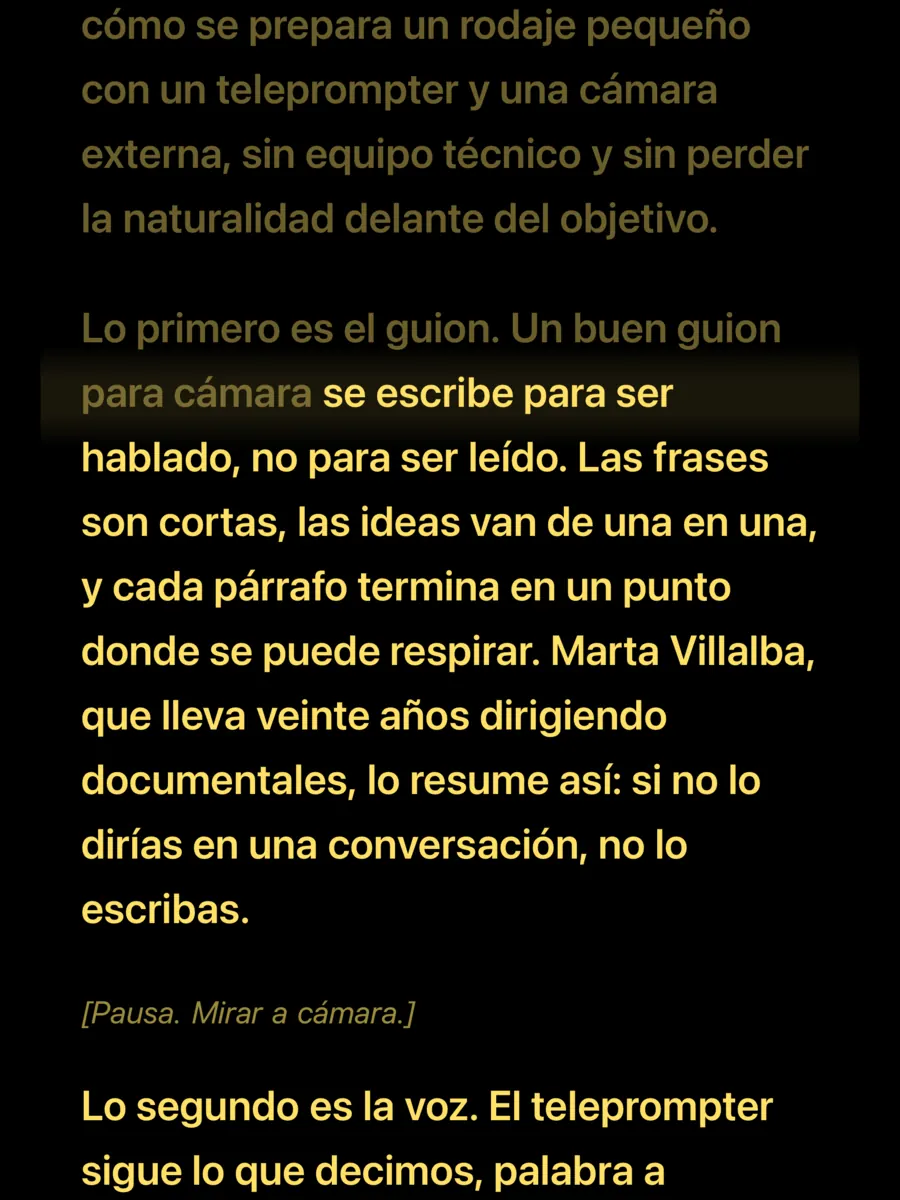 LOIGO en un iPad: lectura a pantalla completa con el párrafo actual resaltado y lo leído atenuado.